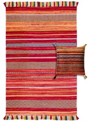 Kelim Stripes Red Rug - Thumbnail - 4