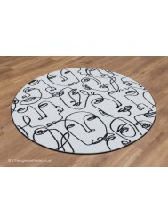 Faces White Black Rug Circle Rug - Thumbnail - 2