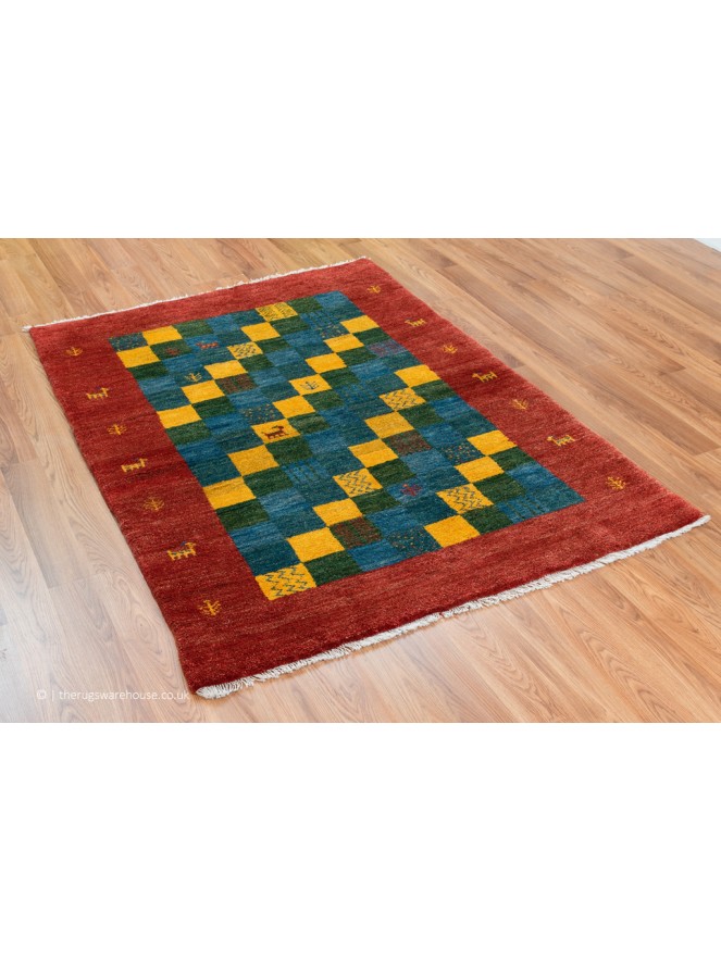 Gabbeh Squares Red Rug - 7