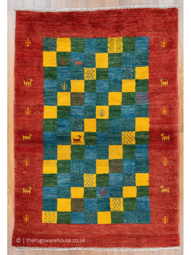 Gabbeh Squares Red Rug - 9